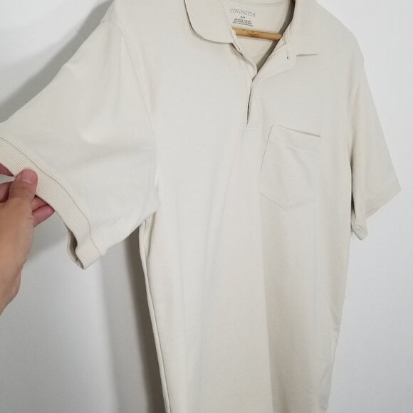 Covington 90s Mens Cream Polo Short Sleeve Two Button Cotton Blend Size Medium - Picture 3 of 8